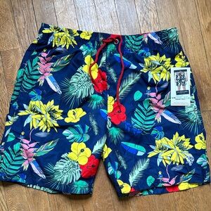 U.S. Polo Assn. Men's Floral Swim Trunks - Blue and Yellow